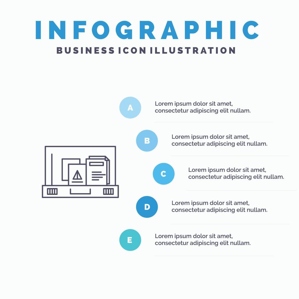 presentation papper väska portfölj linje ikon med 5 steg presentation infographics bakgrund vektor