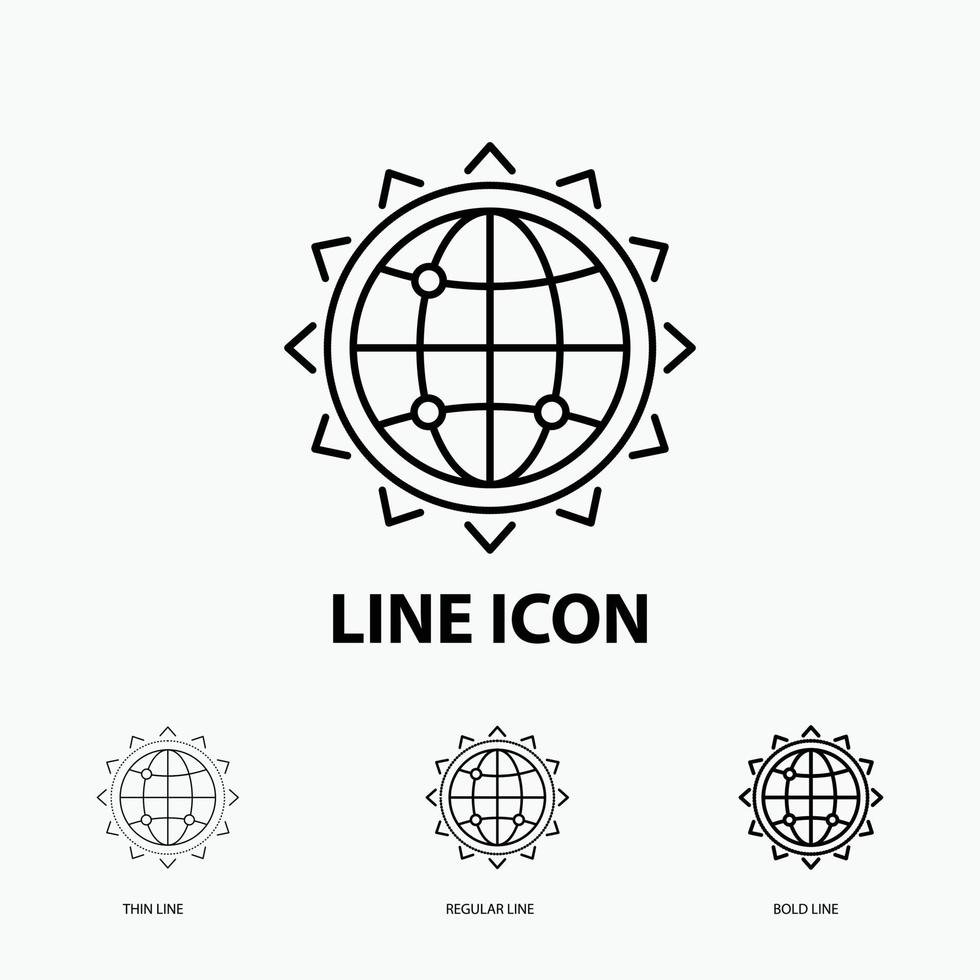 värld. klot. seo. företag. optimering ikon i tunn. regelbunden och djärv linje stil. vektor illustration