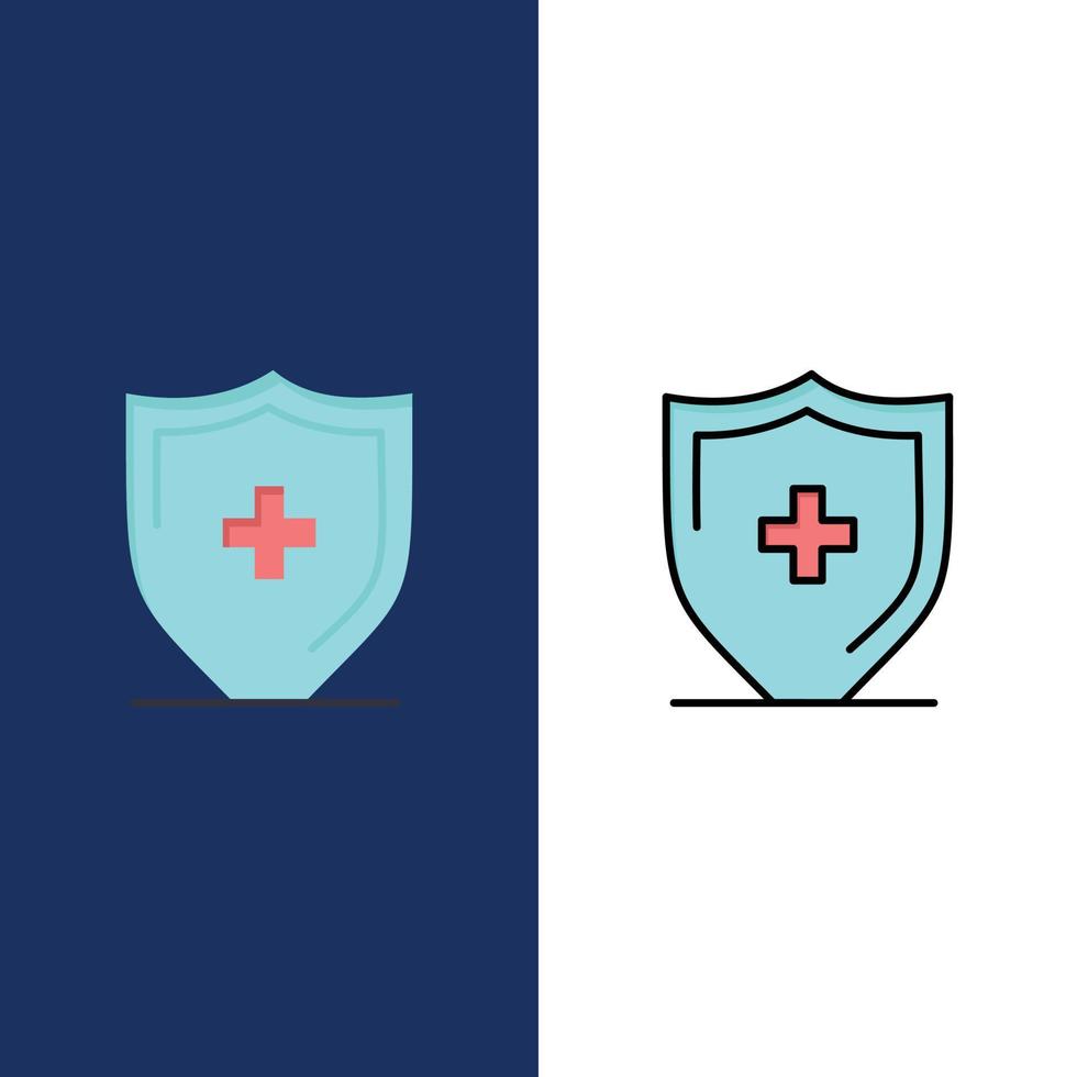 Krankenhaus Schild Schild Symbole flach und Linie gefüllt Symbolsatz Vektor blauen Hintergrund