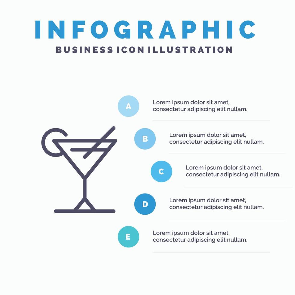 cocktail juice citron- blå infographics mall 5 steg vektor linje ikon mall