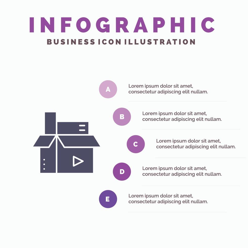 inhalt kreative digitale medien veröffentlichen festes symbol infografiken 5 schritte präsentationshintergrund vektor