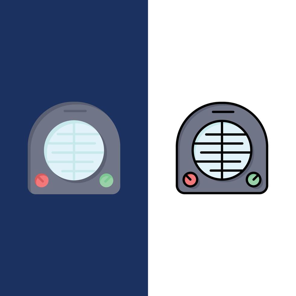 Heizlüfter Heizung Home Symbole flach und Linie gefüllt Icon Set Vektor blauen Hintergrund