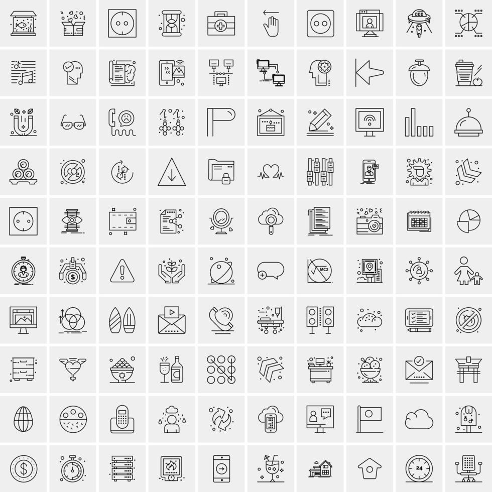 packa av 100 universell linje ikoner för mobil och webb vektor