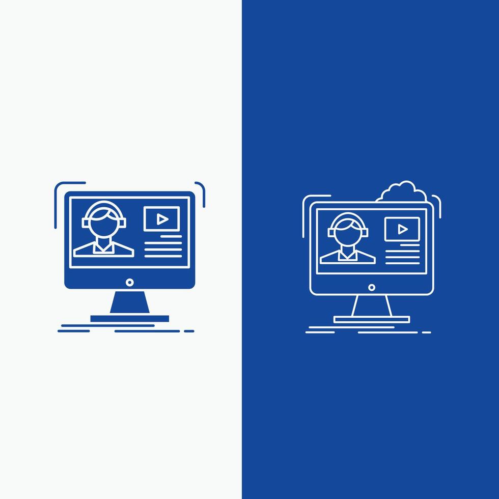 Handledningar. video. media. uppkopplad. utbildning linje och glyf webb knapp i blå Färg vertikal baner för ui och ux. hemsida eller mobil Ansökan vektor