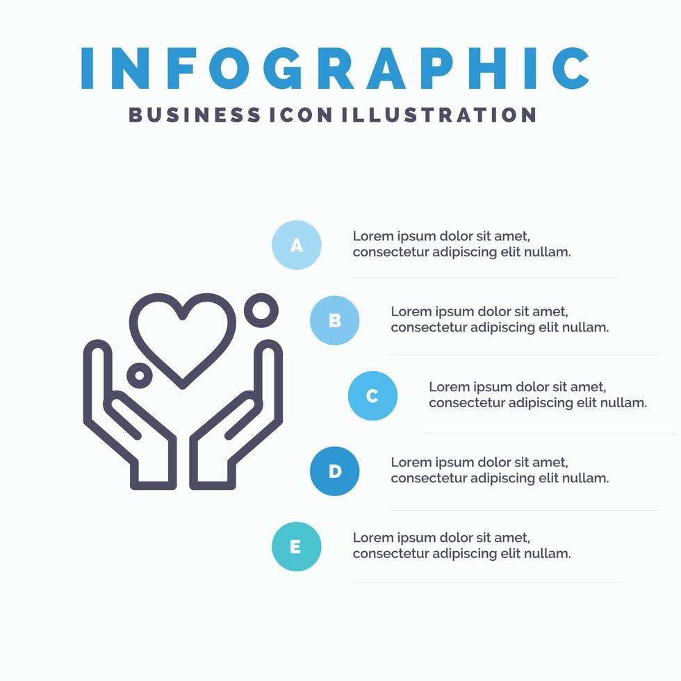 Hand Herz Liebe Motivationslinie Symbol mit 5 Schritten Präsentation Infografiken Hintergrund vektor