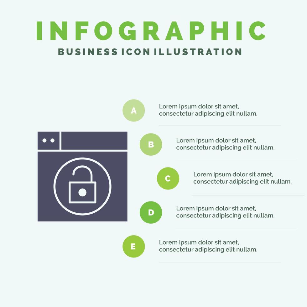 Webdesign-Sperre entsperrt festes Symbol Infografiken Präsentationshintergrund mit 5 Schritten vektor