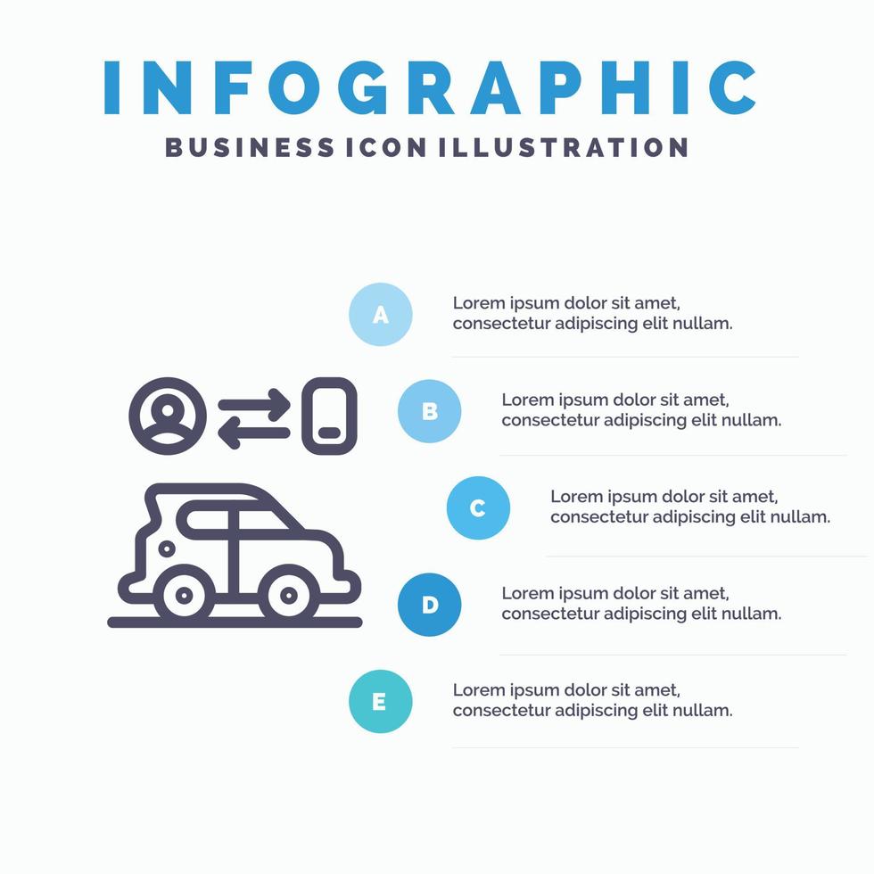 bil transport man teknologi linje ikon med 5 steg presentation infographics bakgrund vektor