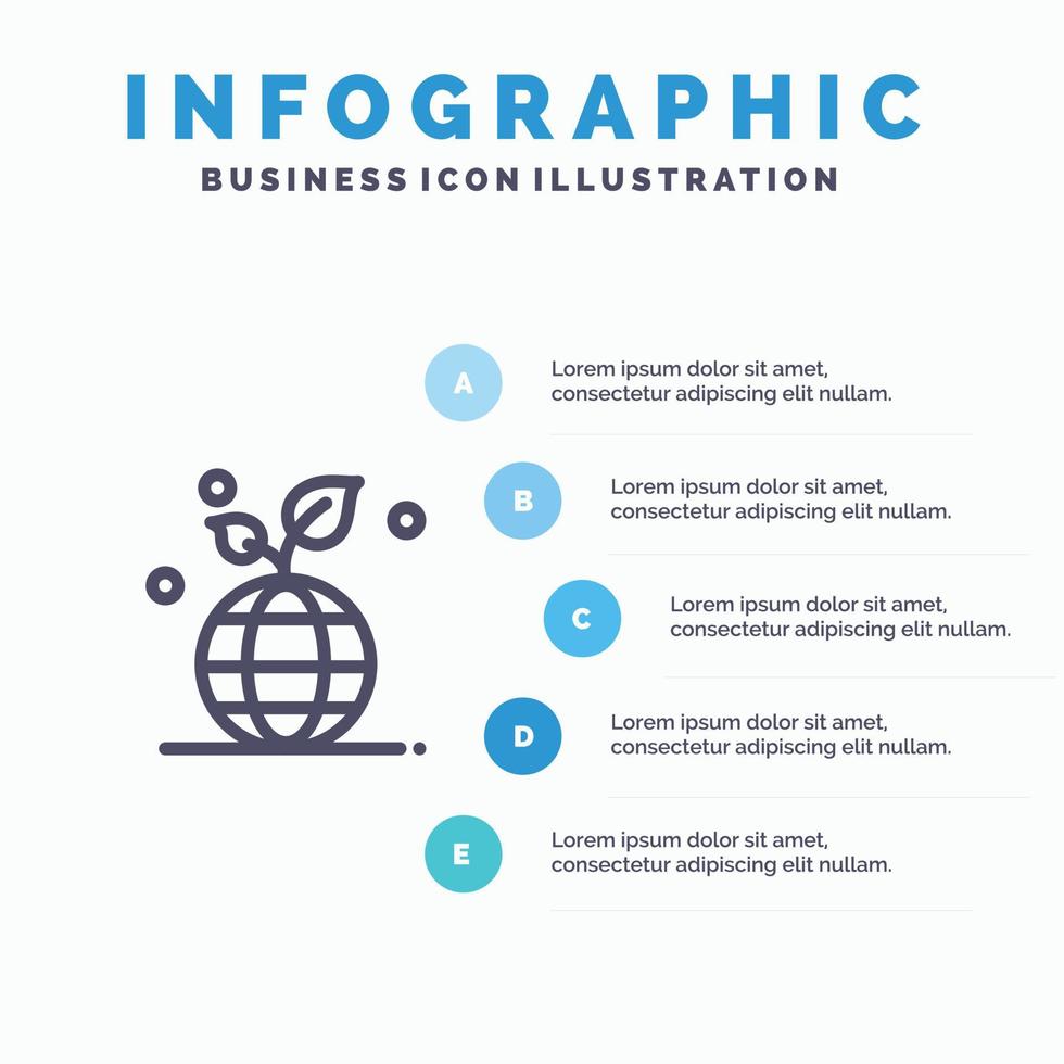 Wachstum umweltfreundliche Globuslinie Symbol mit 5 Schritten Präsentation Infografiken Hintergrund vektor