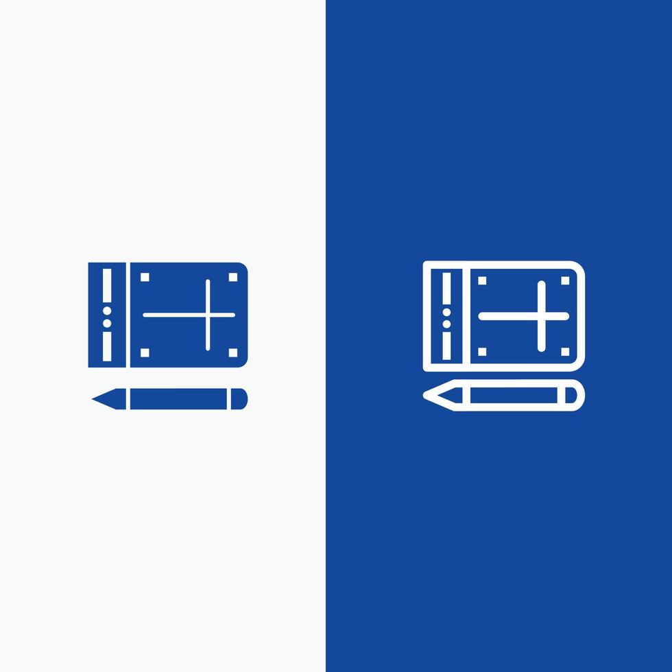 Online-Bildungslinie für mobile Bleistifte und blaues Banner mit solidem Glyphensymbol vektor