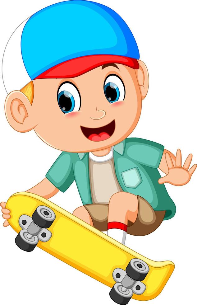 Karikatur eines Jungen auf einem Skateboard und einem Lächeln vektor