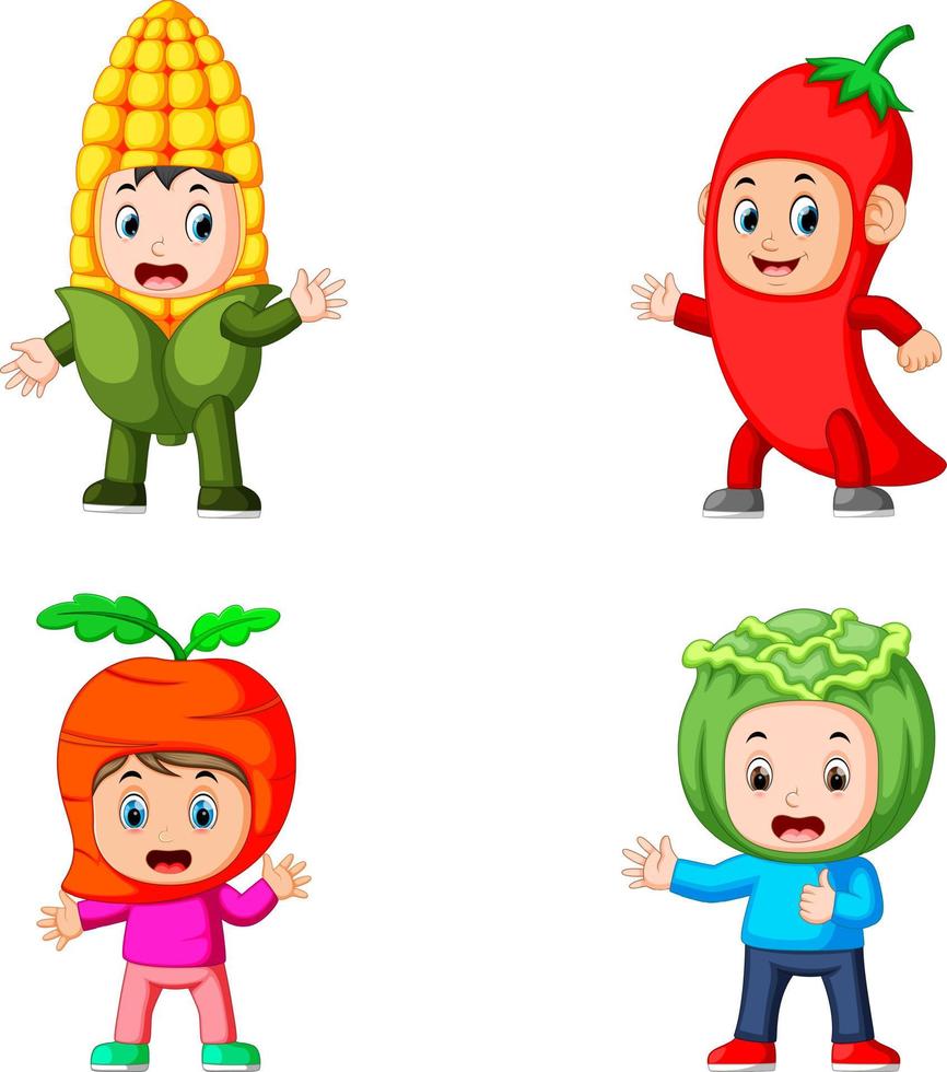 de samling av de barn använder sig av de grönsaker kostym med annorlunda variant vektor