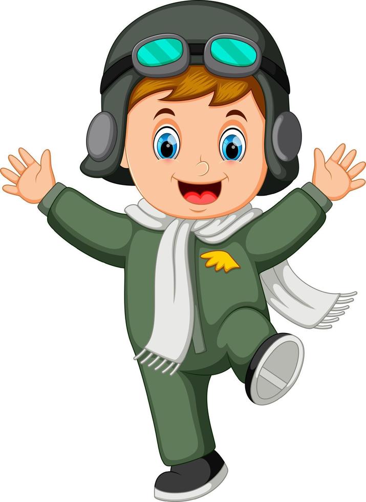 Lycklig pojke bär pilot kostym och hoppa vektor