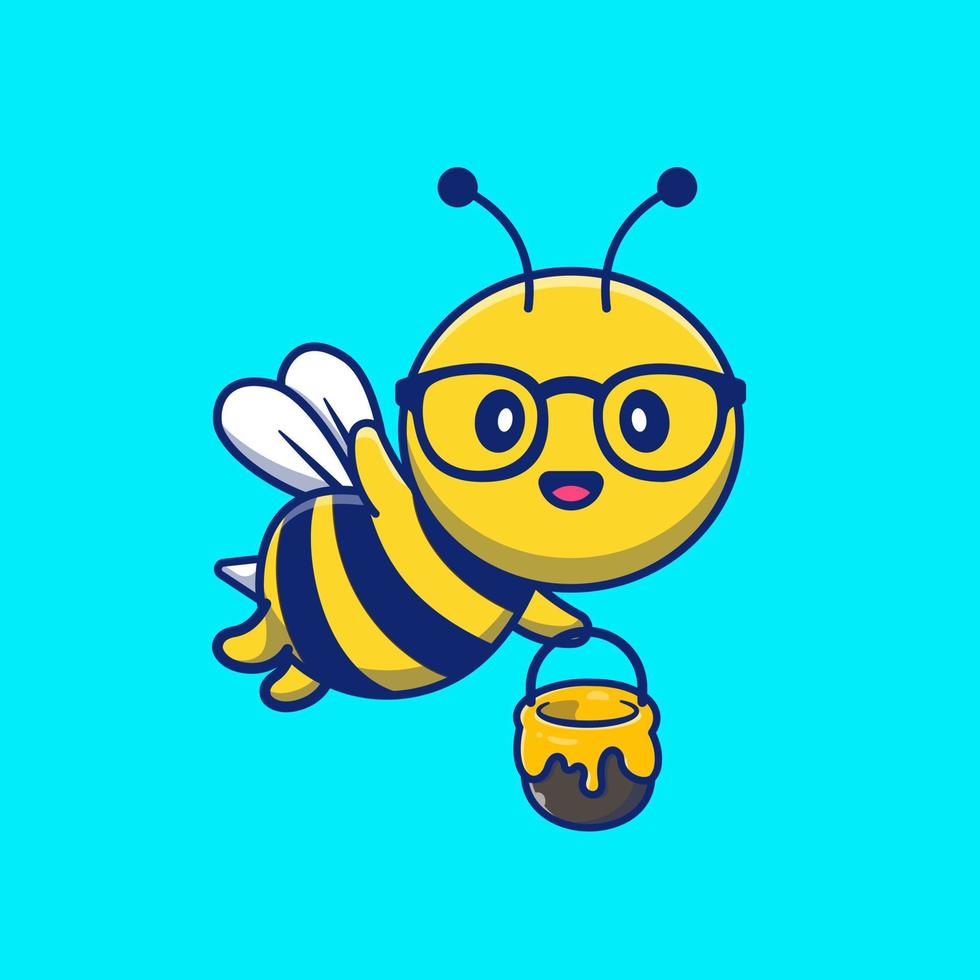 söt bi innehav burk av honung tecknad serie vektor ikon illustration. djur- natur ikon begrepp isolerat premie vektor. platt tecknad serie stil