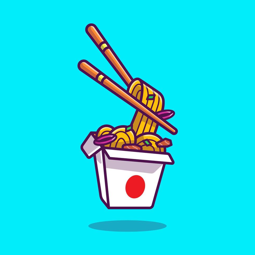 ramen-nudeln mit essstäbchen-cartoon-vektor-symbol-illustration. Nudel-Essen-Icon-Konzept isolierter Premium-Vektor. flacher Cartoon-Stil vektor