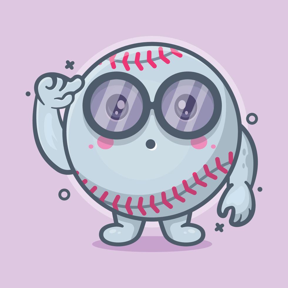 intelligentes baseballball-charaktermaskottchen mit denkendem ausdruck lokalisiertem cartoon im flachen stildesign vektor