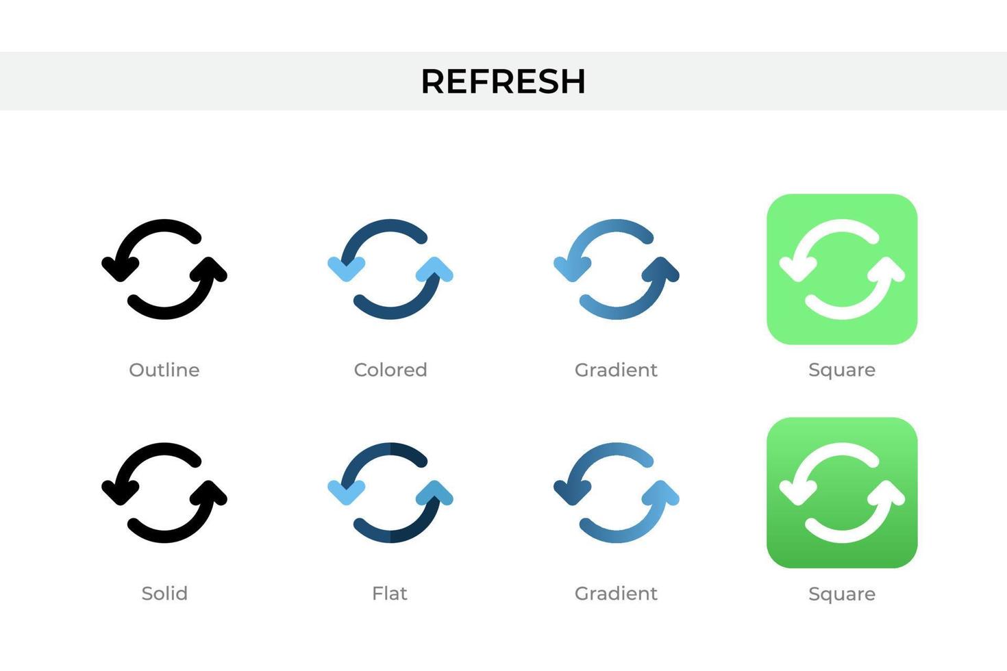 refresh ikon i annorlunda stil. refresh vektor ikoner designad i översikt, fast, färgad, lutning, och platt stil. symbol, logotyp illustration. vektor illustration