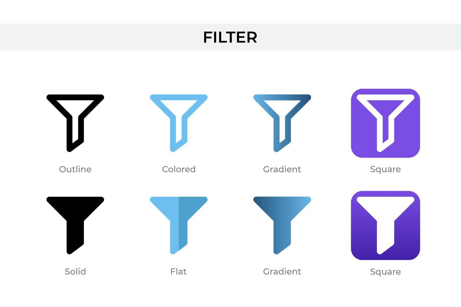 filtrera ikon i annorlunda stil. filtrera vektor ikoner designad i översikt, fast, färgad, lutning, och platt stil. symbol, logotyp illustration. vektor illustration