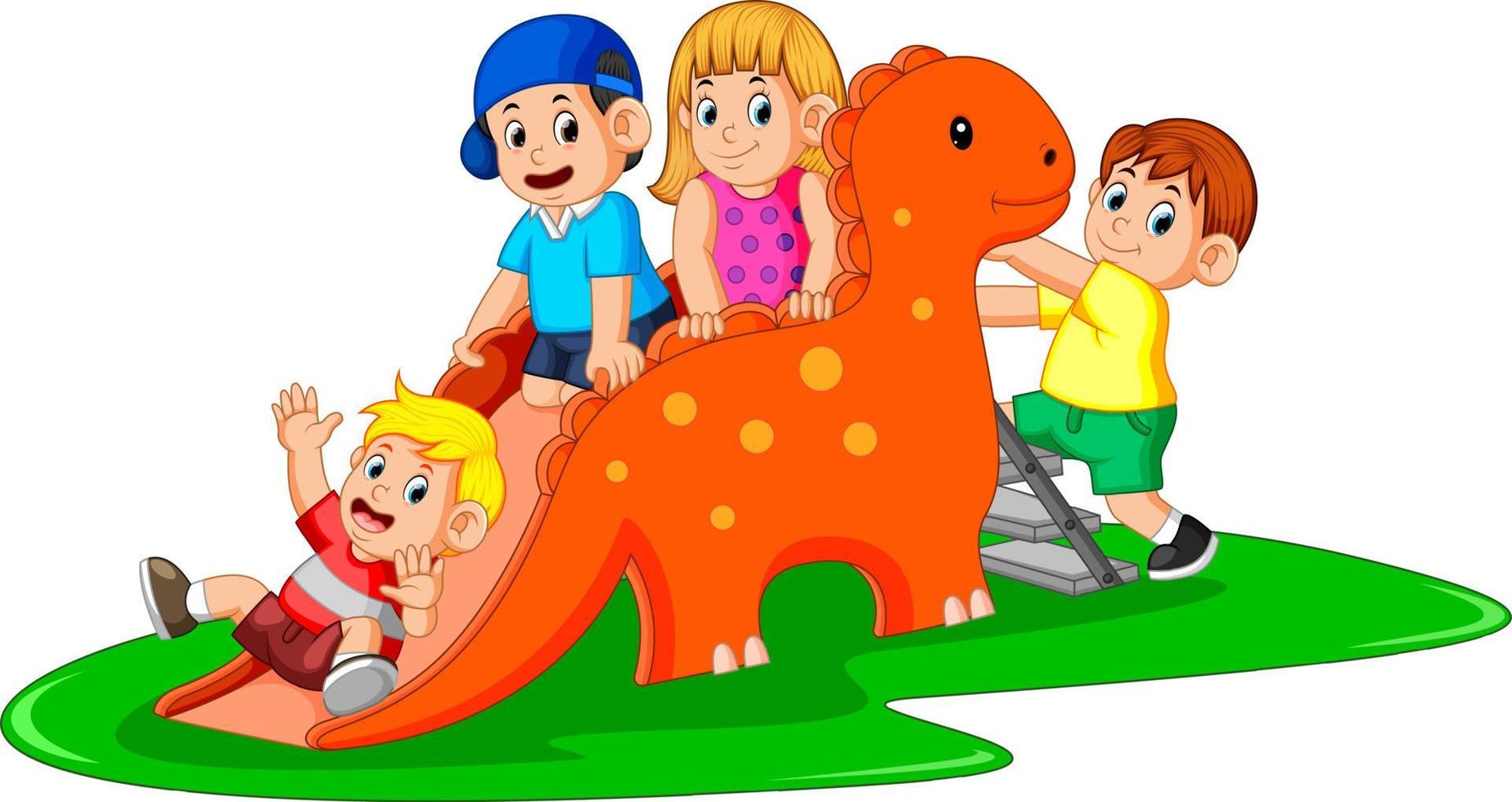 de Lycklig barn spelar de dinosaurie glida och några av dem klättra de stege vektor