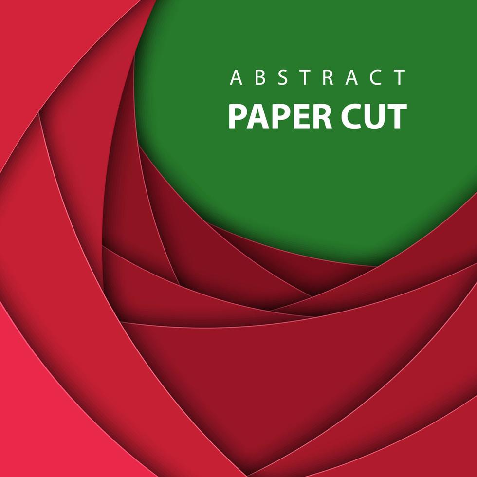 vektor bakgrund med djup röd och grön Färg papper skära former. 3d abstrakt jul papper konst stil, design layout för företag presentationer, flygblad, affischer, grafik, dekoration, kort, broschyr.