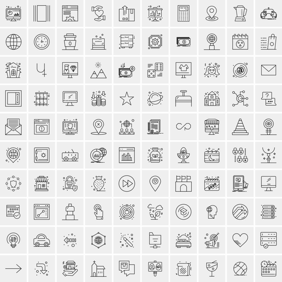 packa av 100 universell linje ikoner för mobil och webb vektor