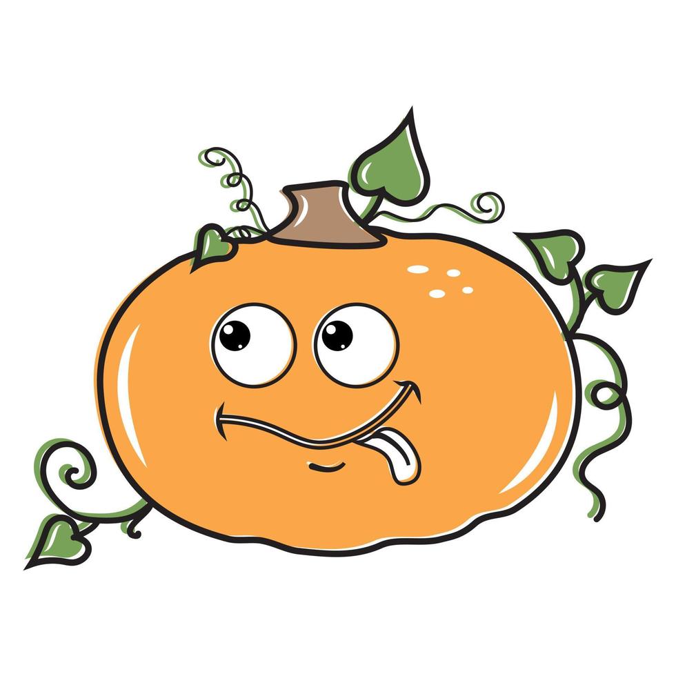 isolierter Cartoon-Orangenkürbis mit einem Kawaii-Gesicht auf weißem Hintergrund. süßer lustiger charakter. flaches Design. vektor