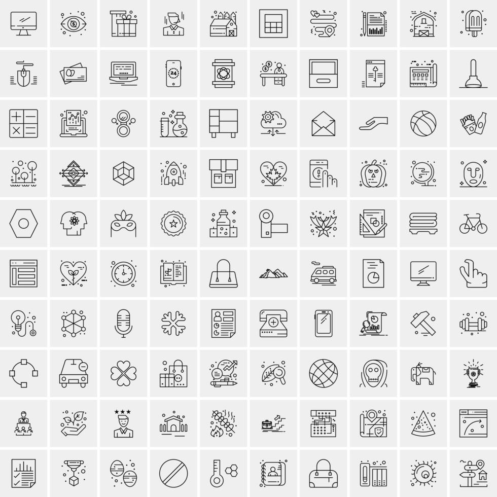 packa av 100 universell linje ikoner för mobil och webb vektor