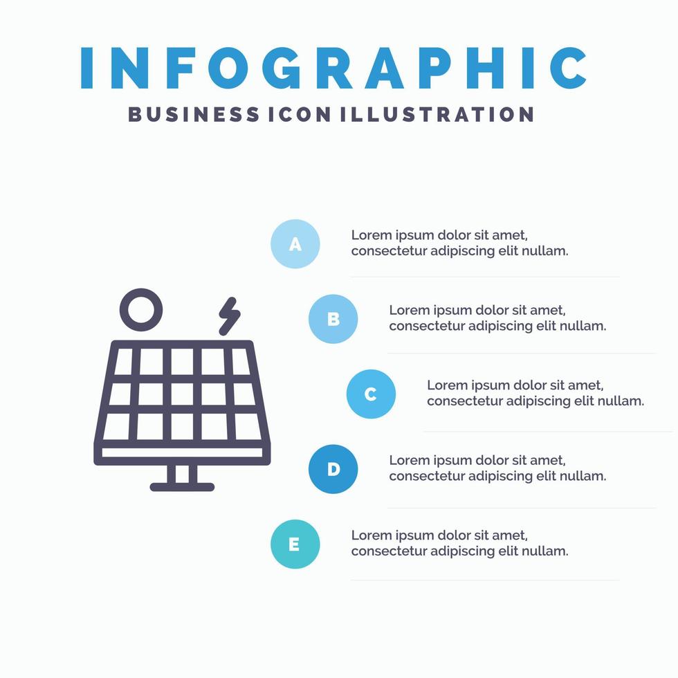 energi miljö grön sol- linje ikon med 5 steg presentation infographics bakgrund vektor