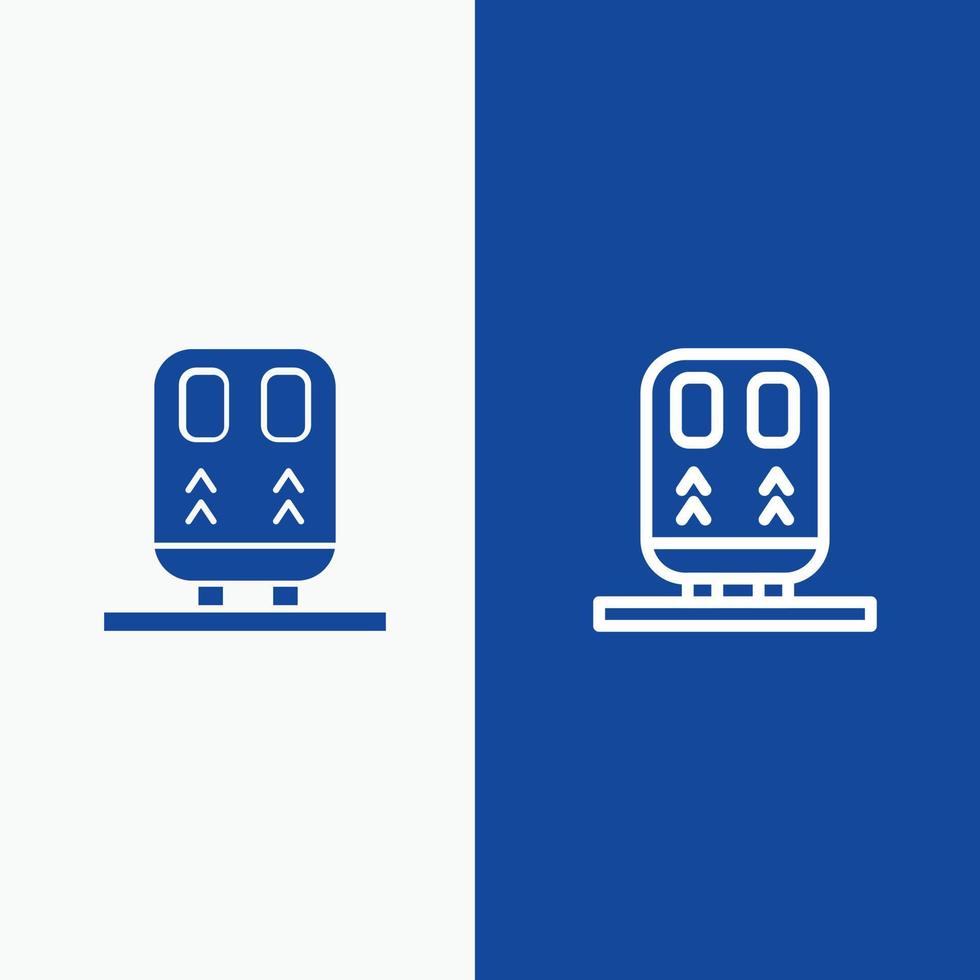 zurück Eisenbahn Zug Transportlinie und Glyphe solides Symbol blaue Bannerlinie und Glyphe solides Symbol bl vektor