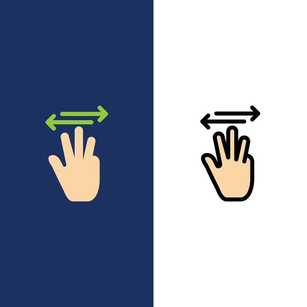 Hand Hand-Cursor nach oben links rechts Symbole flach und Linie gefüllt Symbolsatz Vektor blauen Hintergrund