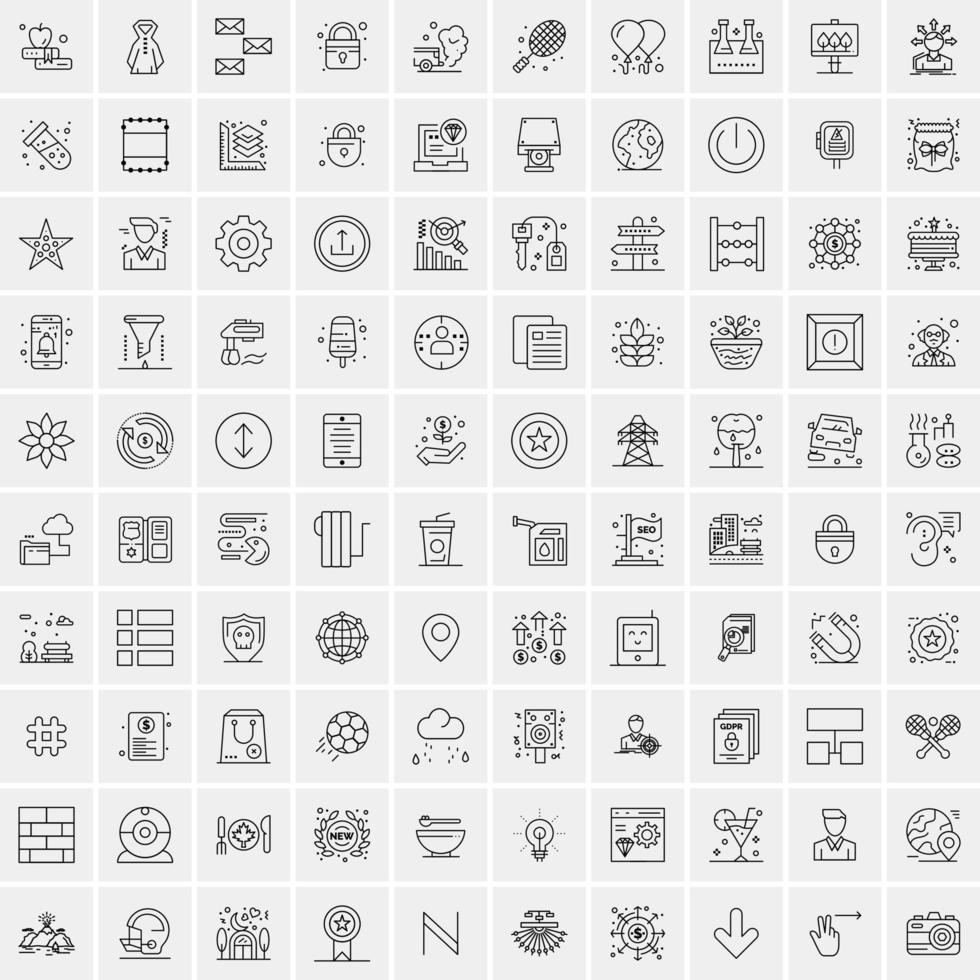 packa av 100 universell linje ikoner för mobil och webb vektor