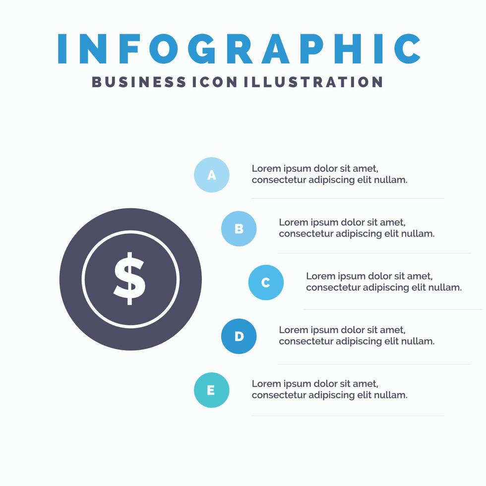 dollar mynt logistisk global fast ikon infographics 5 steg presentation bakgrund vektor