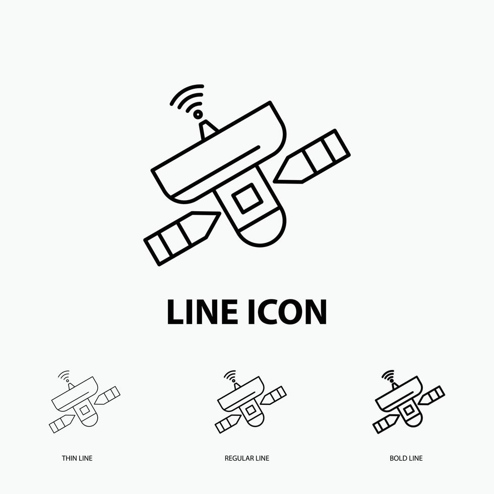 Satellit. Antenne. Radar. Platz. Signalsymbol in dünn. regelmäßiger und fetter Linienstil. Vektor-Illustration vektor