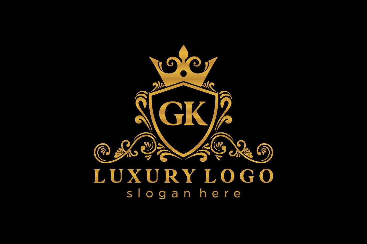 första gk brev kunglig lyx logotyp mall i vektor konst för restaurang, kungligheter, boutique, Kafé, hotell, heraldisk, Smycken, mode och Övrig vektor illustration.