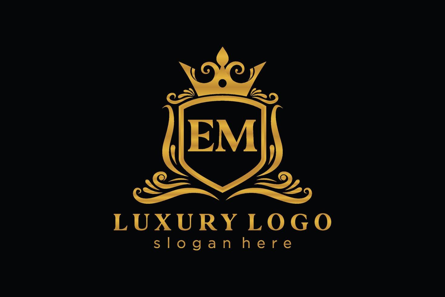 första em brev kunglig lyx logotyp mall i vektor konst för restaurang, kungligheter, boutique, Kafé, hotell, heraldisk, Smycken, mode och Övrig vektor illustration.