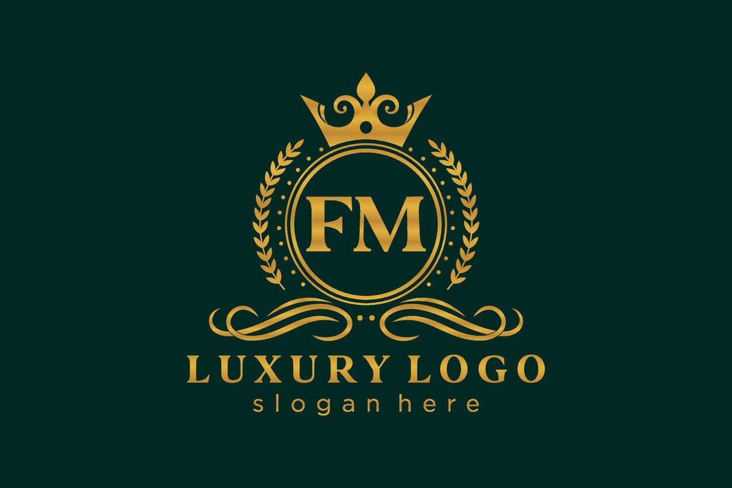 första fm brev kunglig lyx logotyp mall i vektor konst för restaurang, kungligheter, boutique, Kafé, hotell, heraldisk, Smycken, mode och Övrig vektor illustration.