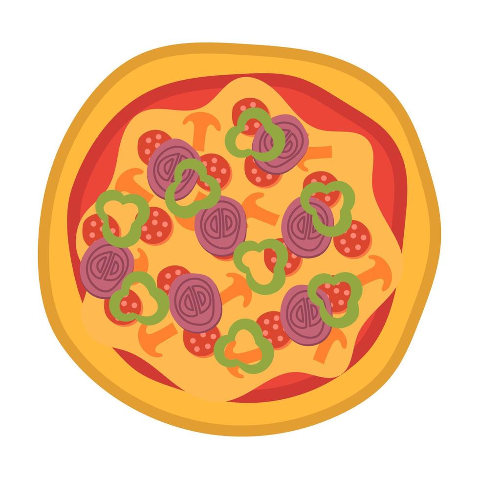 pizza topp se ikoner. italiensk mat med tomat och ost isolerat på vit bakgrund. utsökt meny för en restaurang med ost , svamp och kött Ingredienser. runda mat vektor illustration