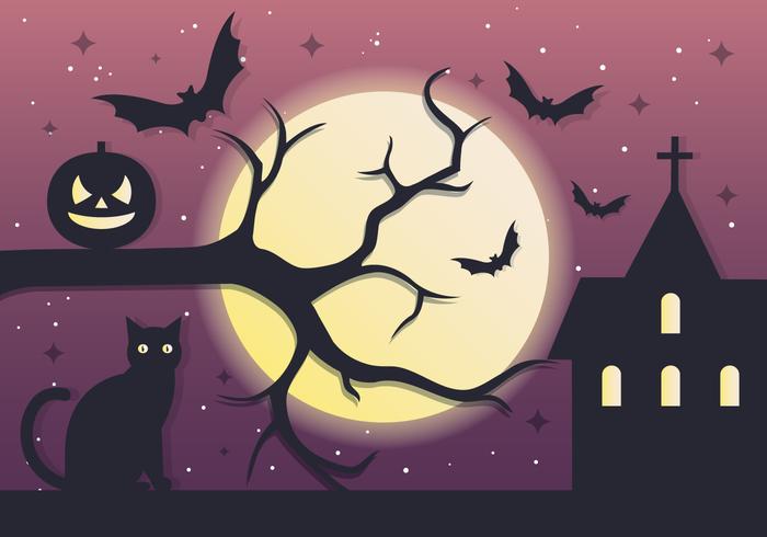 Spooky Tree Halloween Natt Vector Bakgrund