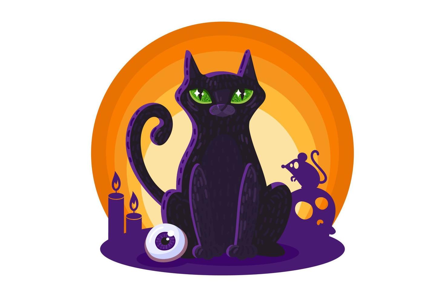 schwarze Katze für Halloween-Karten- oder Plakatentwurf vektor
