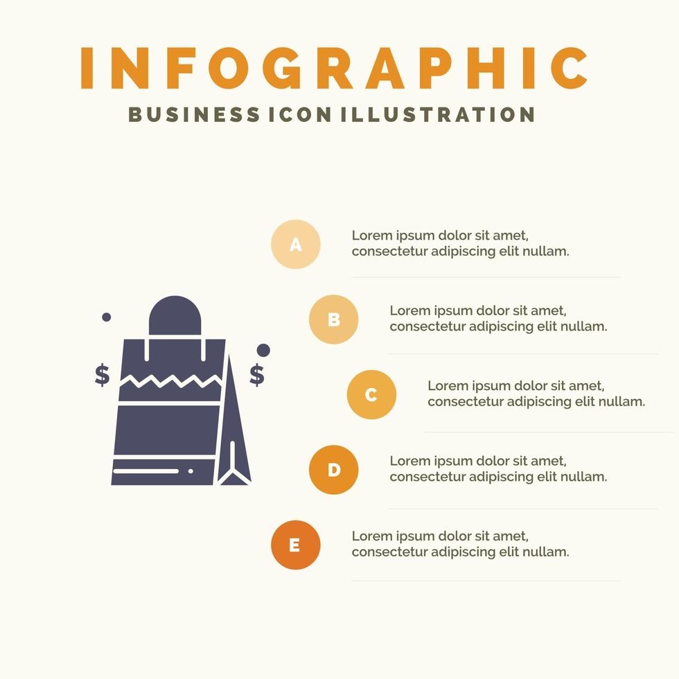 väska handväska USA amerikan fast ikon infographics 5 steg presentation bakgrund vektor