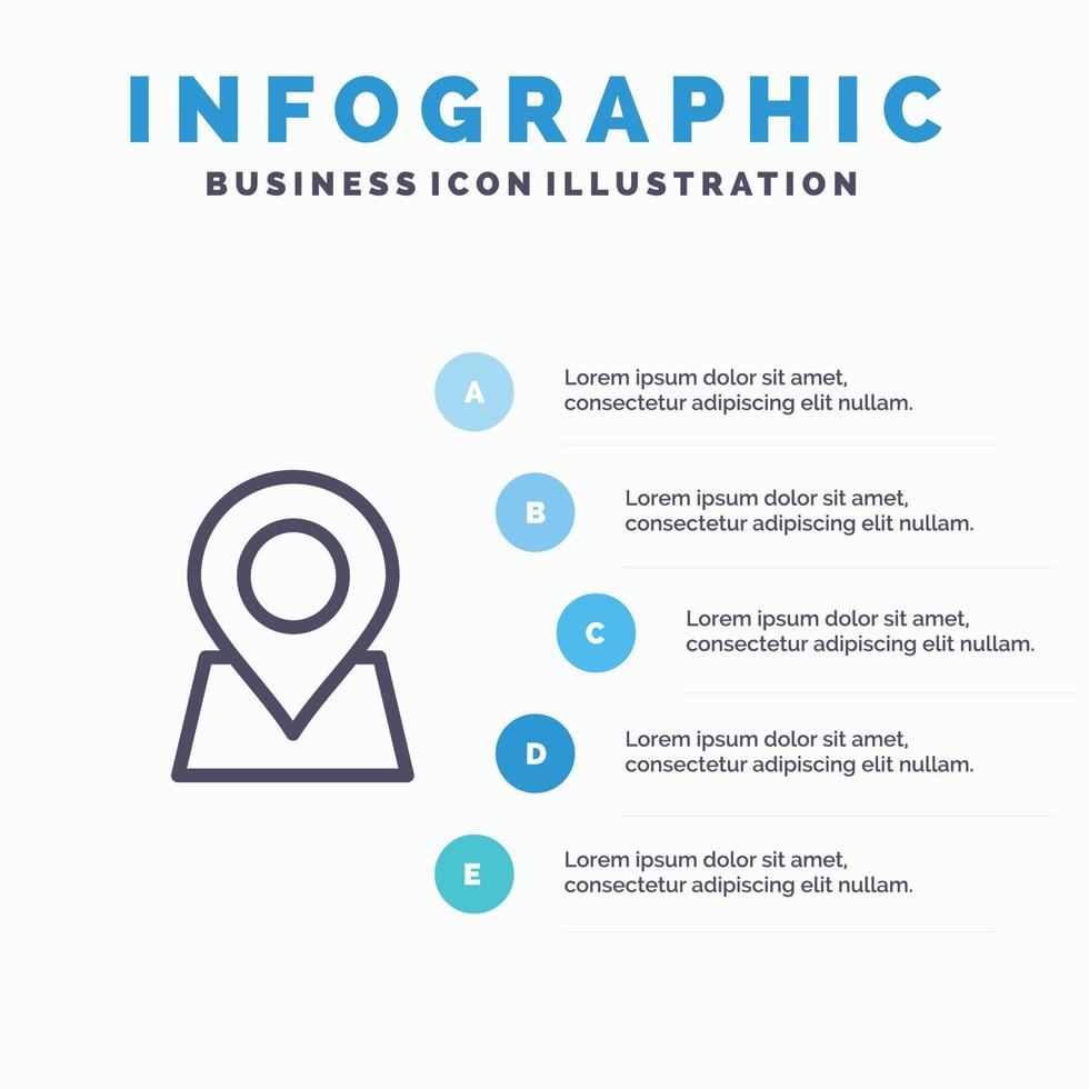 plats Karta markör stift linje ikon med 5 steg presentation infographics bakgrund vektor
