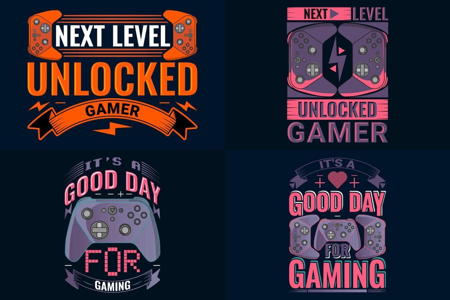 Sammlung von vier Gaming-T-Shirt-Design, Gamer-T-Shirt-Design-Set vektor