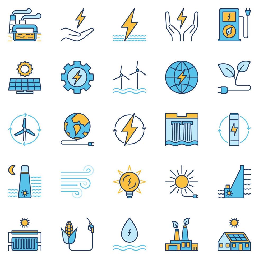 Farbige Symbole für saubere Energie - Vektorzeichen für elektrische Energie vektor