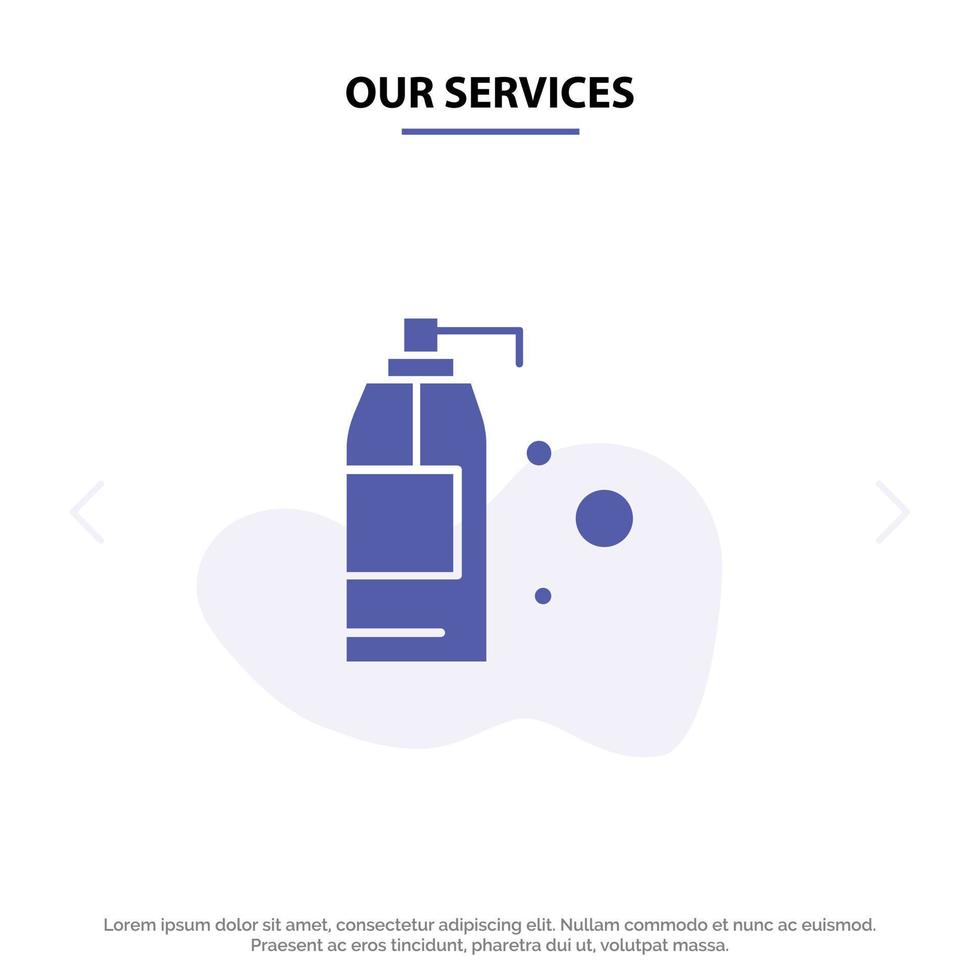 unsere dienstleistungen reinigungsmittelprodukt solide glyph icon web card template vektor