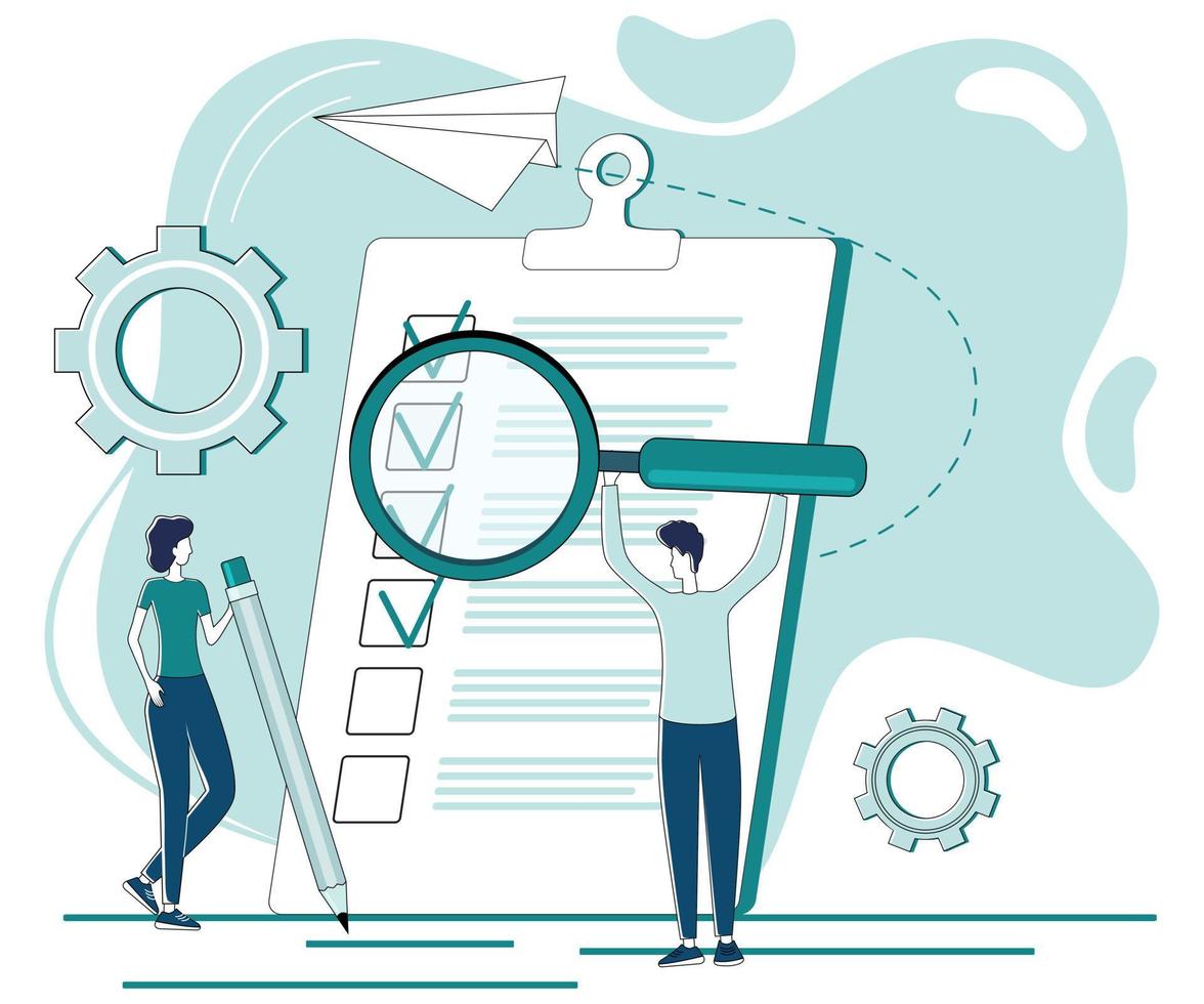 data hämtning.människor använda sig av en förstorande glas till Sök och analysera data.lagarbete och kontor aktiviteter.platta vektor illustration.