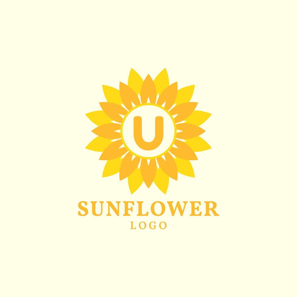 Buchstabe u Sonnenblume warmes und charmantes Vektor-Logo-Design vektor