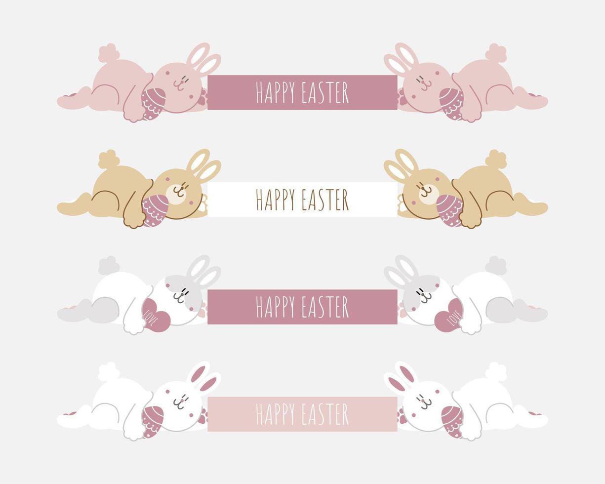 Lycklig påsk festival med djur- sällskapsdjur kanin kanin och ägg, pastell Färg, platt vektor illustration tecknad serie karaktär