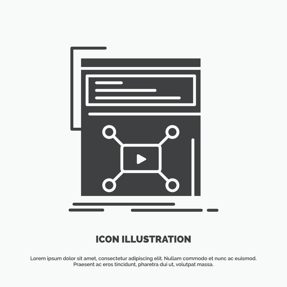 marknadsföring. sida. video. webb. hemsida ikon. glyf vektor grå symbol för ui och ux. hemsida eller mobil Ansökan