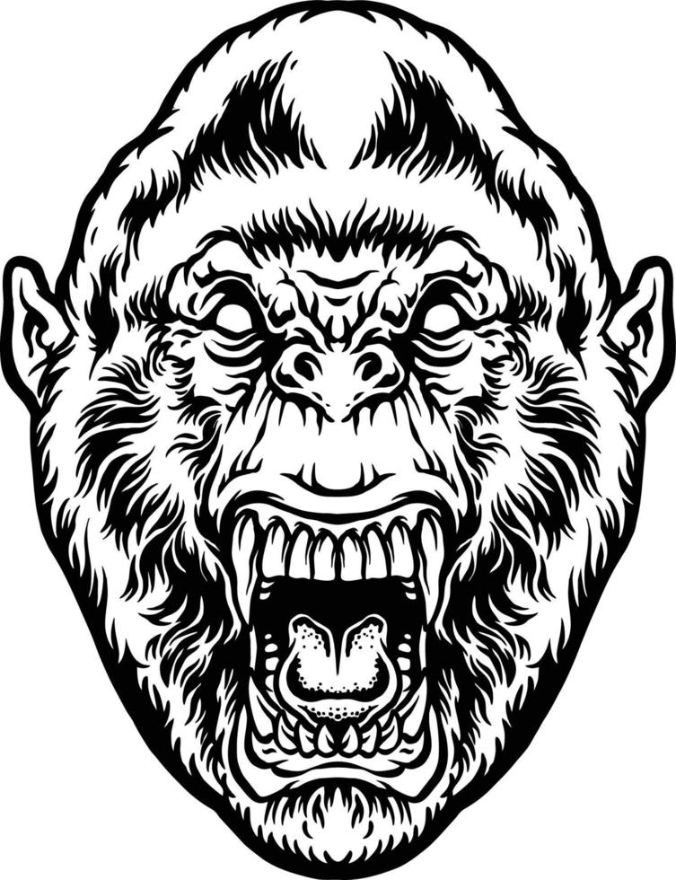 svartvit arg gorilla ClipArt vektor