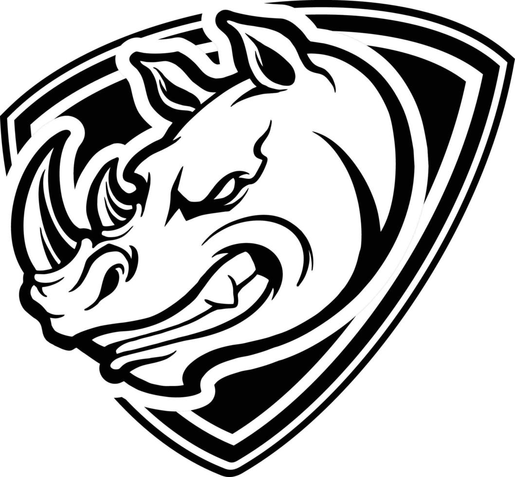 noshörning skydda logotyp maskot svartvit vektor