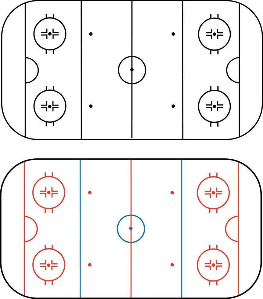 Eishockeyfeld auf weißem Hintergrund. Zeichen der Eishockeybahn. Umriss der Linien auf einer Eishockeybahn. flacher Stil. vektor